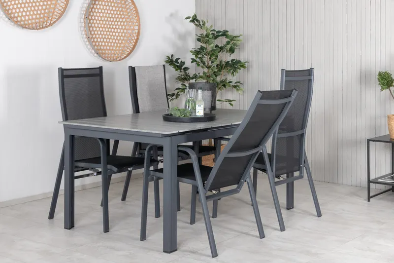 Levels & Copacabana Gartenmöbel-Set mit Ausziehtisch und 4 Hochlehnern in Grau, Gestell Schwarz, im Wohnraum, Ansicht 5
