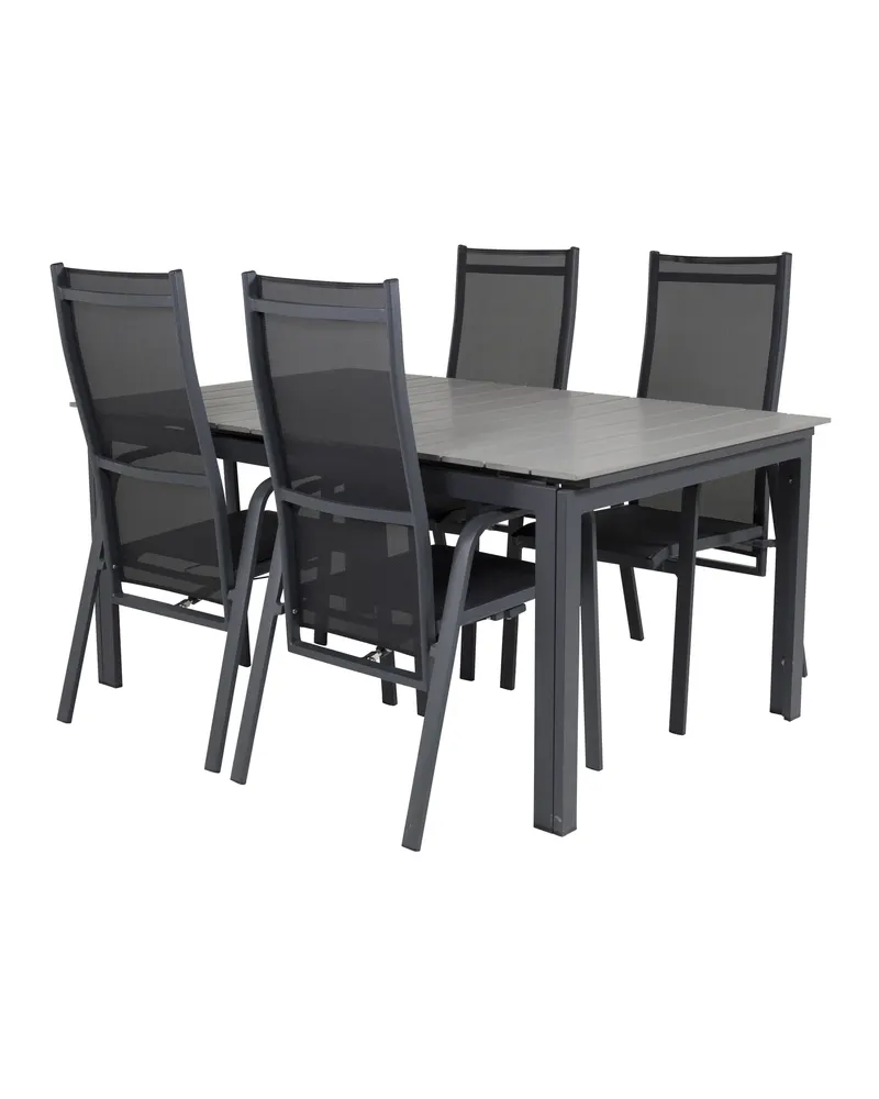 Levels & Copacabana Gartenmöbel-Set mit Ausziehtisch und 4 Hochlehnern in Grau, Gestell Schwarz, Ansicht 2