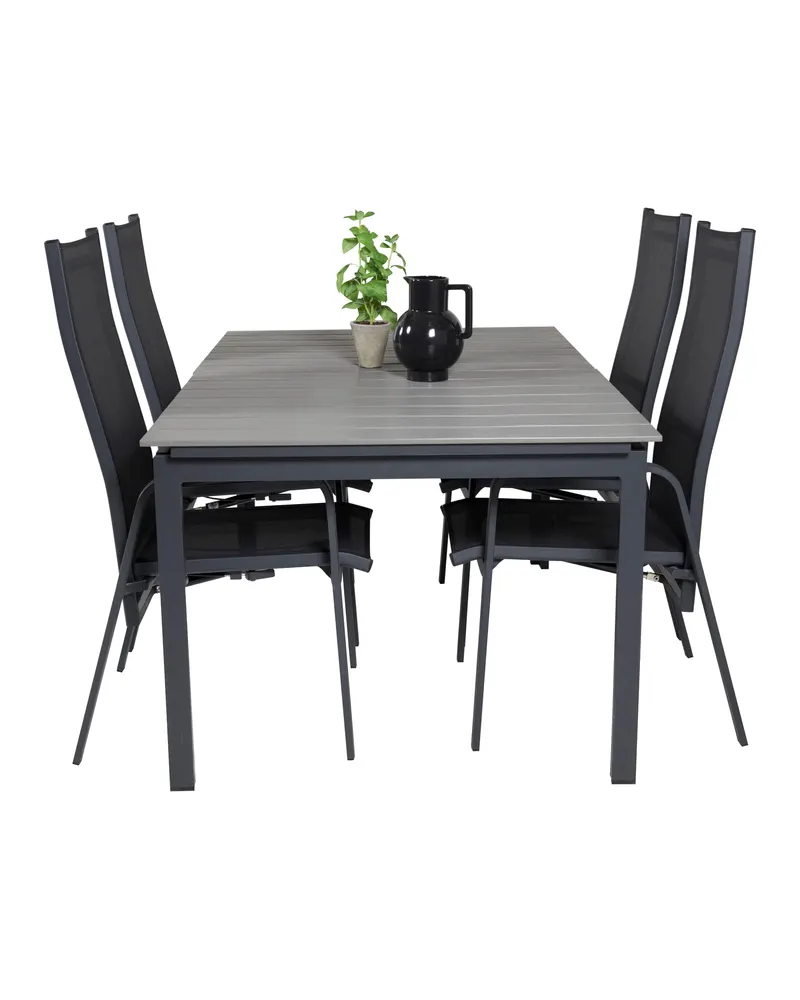 Levels & Copacabana Gartenmöbel-Set mit Ausziehtisch und 4 Hochlehnern in Grau, Gestell Schwarz, Ansicht 3