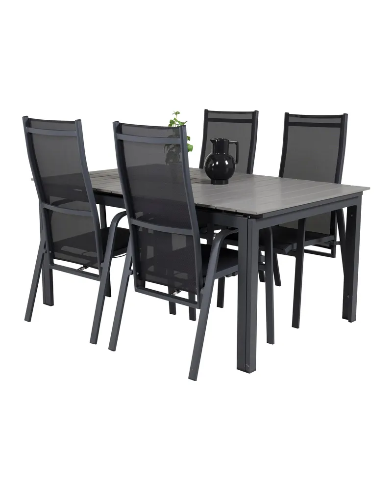 Levels & Copacabana Gartenmöbel-Set mit Ausziehtisch und 4 Hochlehnern in Grau, Gestell Schwarz, Ansicht 4
