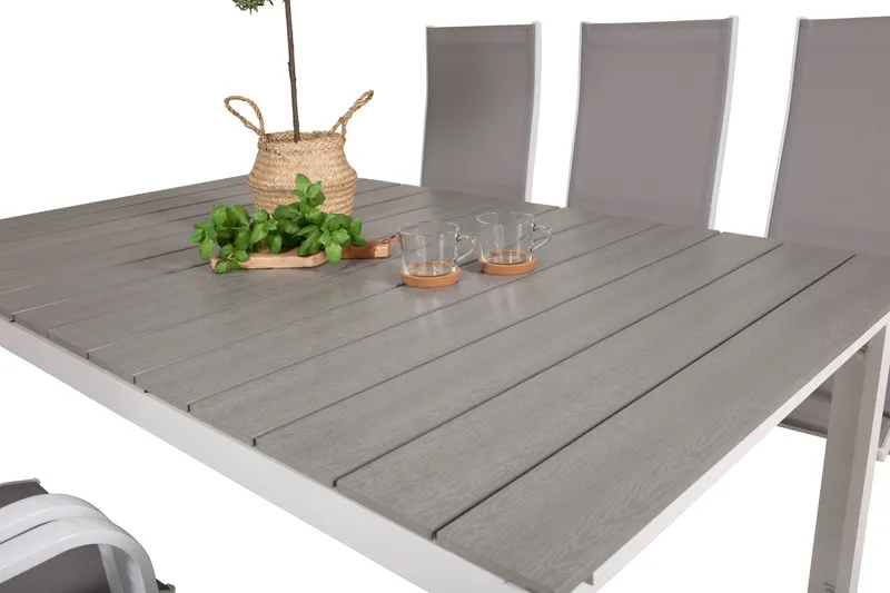 Levels & Copacabana Gartenmöbel-Set mit Ausziehtisch und 6 Hochlehnern in 160 × 100 cm, Grau, Gestell Weiß, Ansicht 6