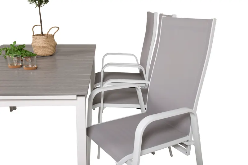 Levels & Copacabana Gartenmöbel-Set mit Ausziehtisch und 6 Hochlehnern in 160 × 100 cm, Grau, Gestell Weiß, Ansicht 7