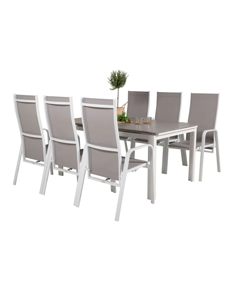 Levels & Copacabana Gartenmöbel-Set mit Ausziehtisch und 6 Hochlehnern in 160 × 100 cm, Grau, Gestell Weiß, Ansicht 4