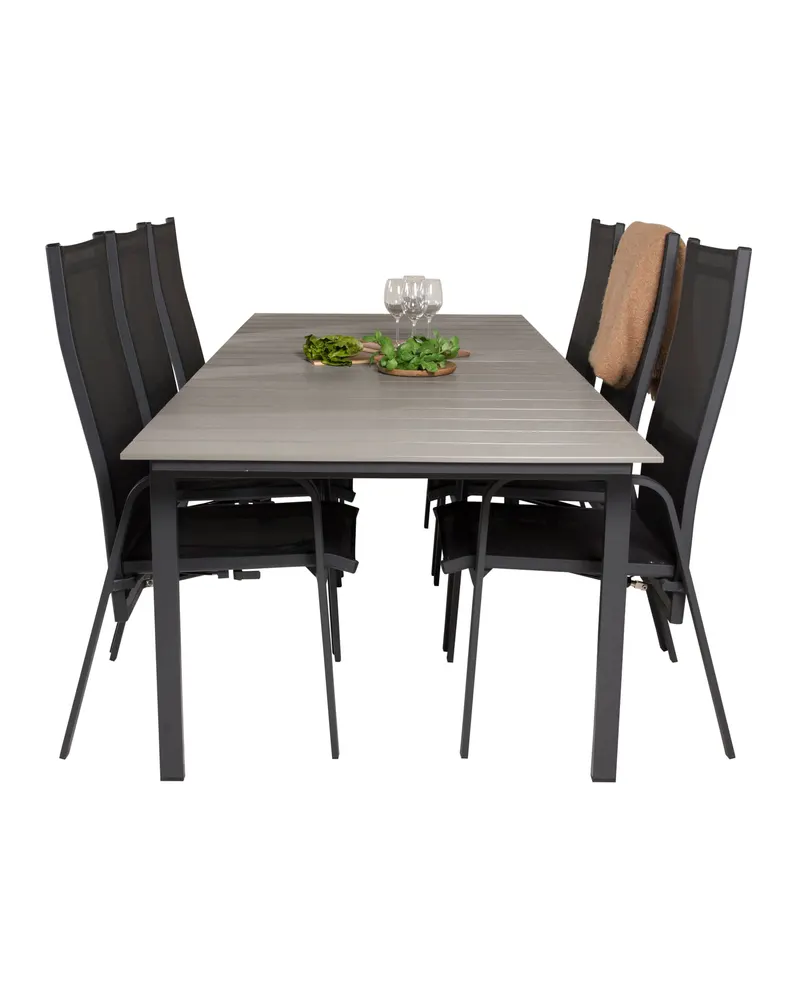 Levels & Copacabana Gartenmöbel-Set mit Ausziehtisch und 6 Hochlehnern in 229 × 100 cm, Grau, Gestell Schwarz, Ansicht 3