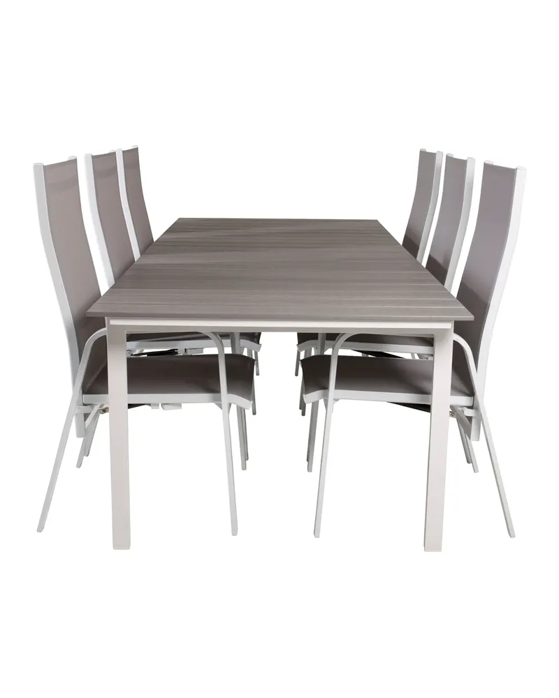 Levels & Copacabana Gartenmöbel-Set mit Ausziehtisch und 6 Hochlehnern in 229 × 100 cm, Grau, Gestell Weiß, Ansicht 1