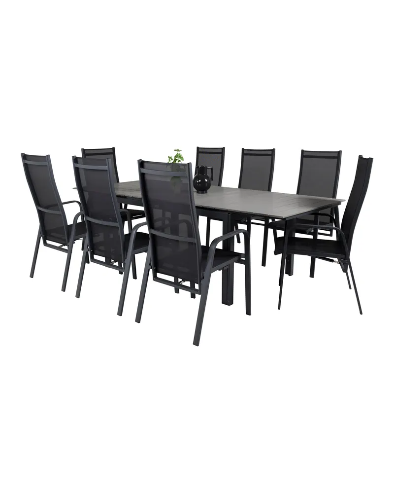 Levels & Copacabana Gartenmöbel-Set mit Ausziehtisch und 8 Hochlehnern in 160 × 100 cm, Grau, Gestell Schwarz, Ansicht 4