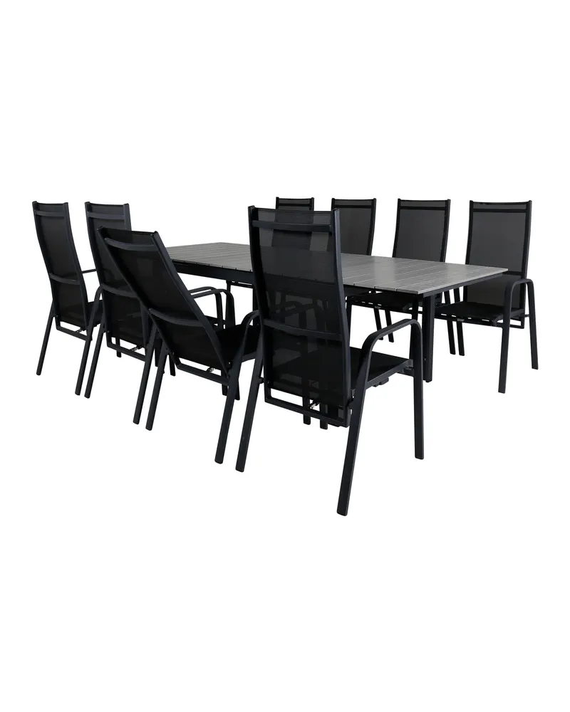 Levels & Copacabana Gartenmöbel-Set mit Ausziehtisch und 8 Hochlehnern in 160 × 100 cm, Grau, Gestell Schwarz, Ansicht 5