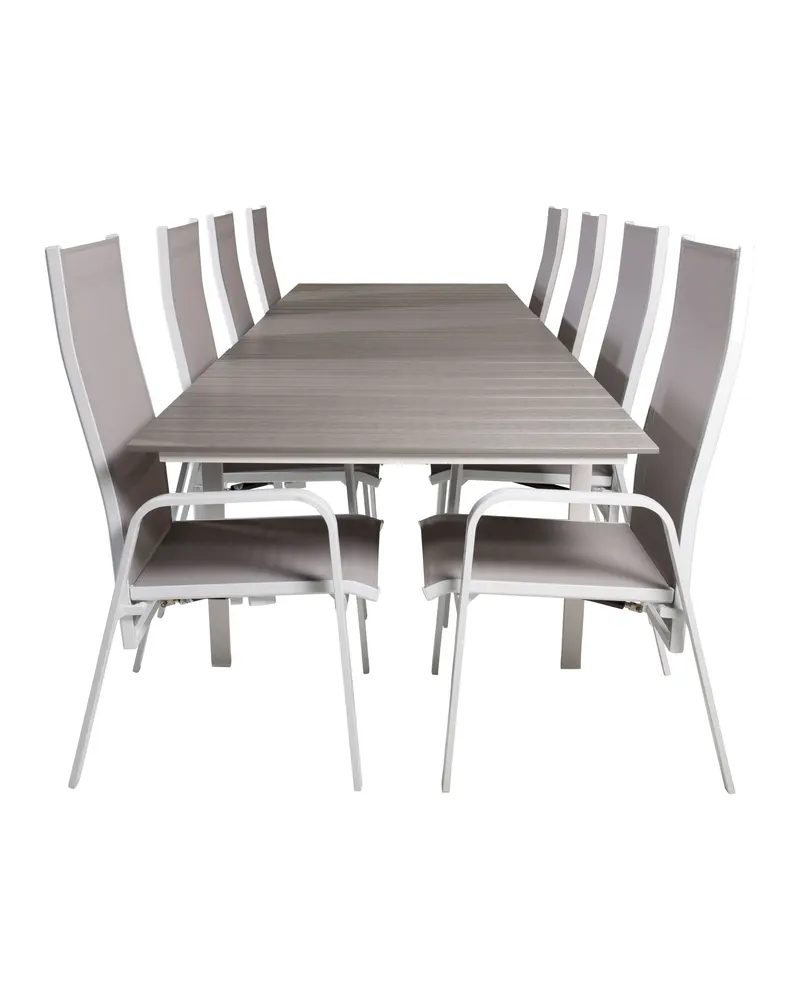 Levels & Copacabana Gartenmöbel-Set mit Ausziehtisch und 8 Hochlehnern in 229 × 100 cm, Grau, Gestell Weiß, Ansicht 1