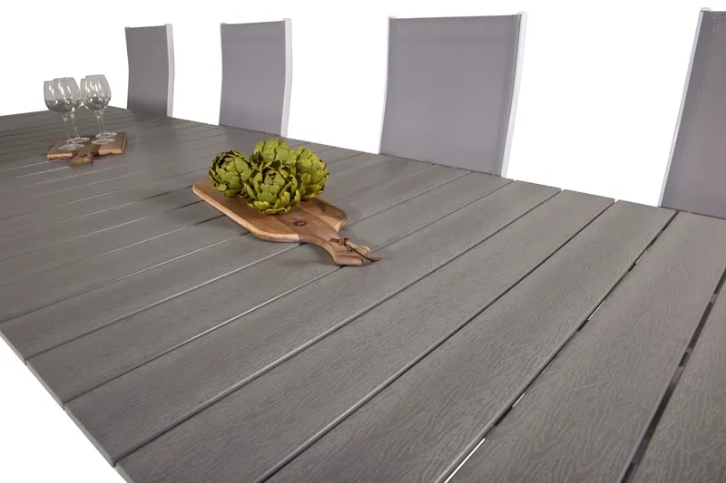 Levels & Copacabana Gartenmöbel-Set mit Ausziehtisch und 8 Hochlehnern in 229 × 100 cm, Grau, Gestell Weiß, Ansicht 5
