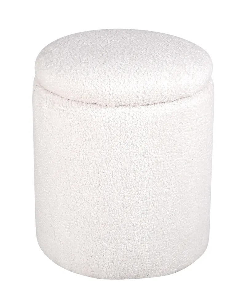 Limpen zylinderförmiger Pouf mit Deckel in Weiß, Polyester-Teddystoff, Ansicht 1