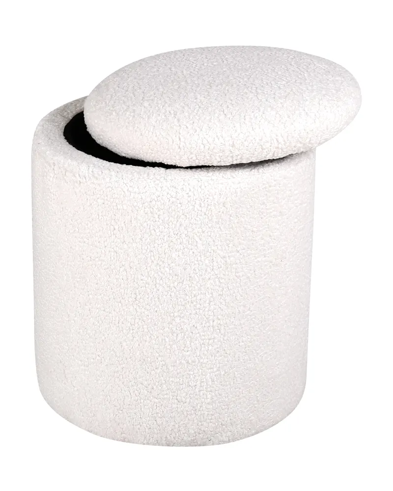 Limpen zylinderförmiger Pouf mit Deckel in Weiß, Polyester-Teddystoff, Ansicht 2