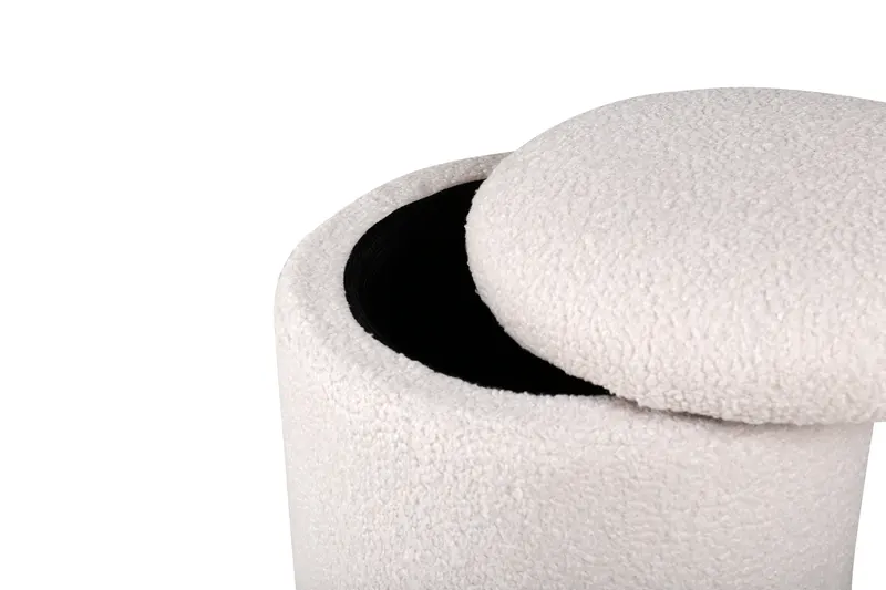 Limpen zylinderförmiger Pouf mit Deckel in Weiß, Polyester-Teddystoff, Ansicht 3