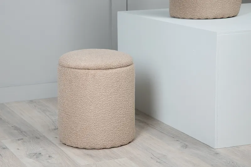 Limpen zylinderförmiger Pouf mit Deckel in Beige, Polyester-Teddystoff, im Wohnraum, Ansicht 5