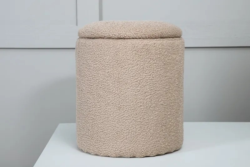 Limpen zylinderförmiger Pouf mit Deckel in Beige, Polyester-Teddystoff, im Wohnraum, Ansicht 6