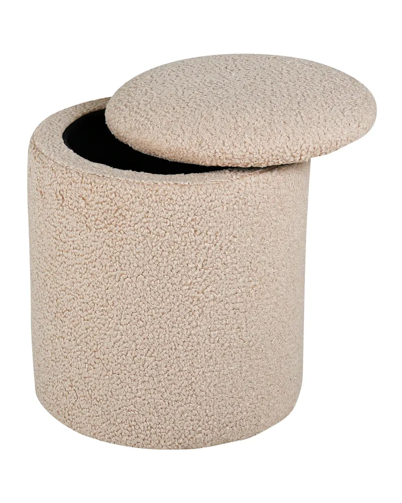 Limpen zylinderförmiger Pouf mit Deckel in Beige, Polyester-Teddystoff, Ansicht 2