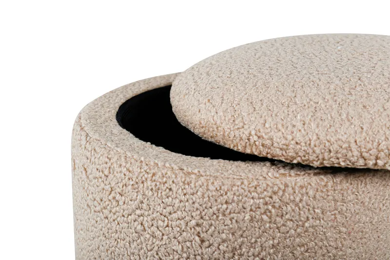 Limpen zylinderförmiger Pouf mit Deckel in Beige, Polyester-Teddystoff, Ansicht 3
