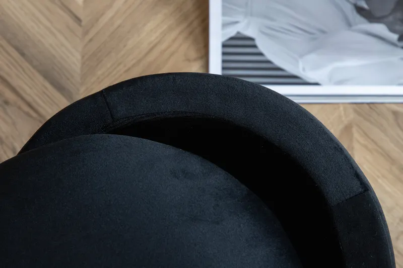 Limpen zylinderförmiger Pouf mit Deckel in Schwarz, Polyester-Teddystoff, im Wohnraum, Ansicht 6