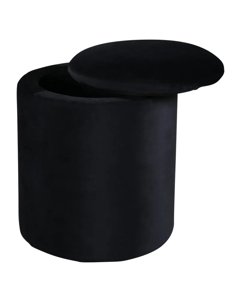 Limpen zylinderförmiger Pouf mit Deckel in Schwarz, Polyester-Teddystoff, Ansicht 2