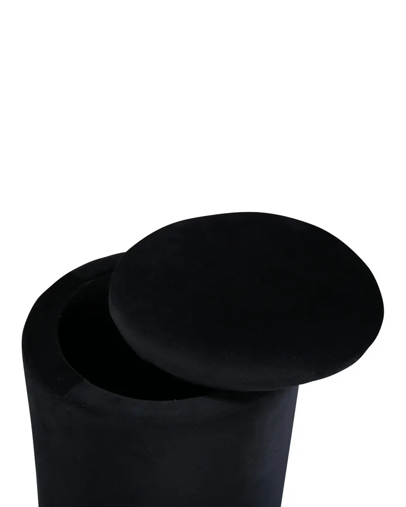 Limpen zylinderförmiger Pouf mit Deckel in Schwarz, Polyester-Teddystoff, Ansicht 3