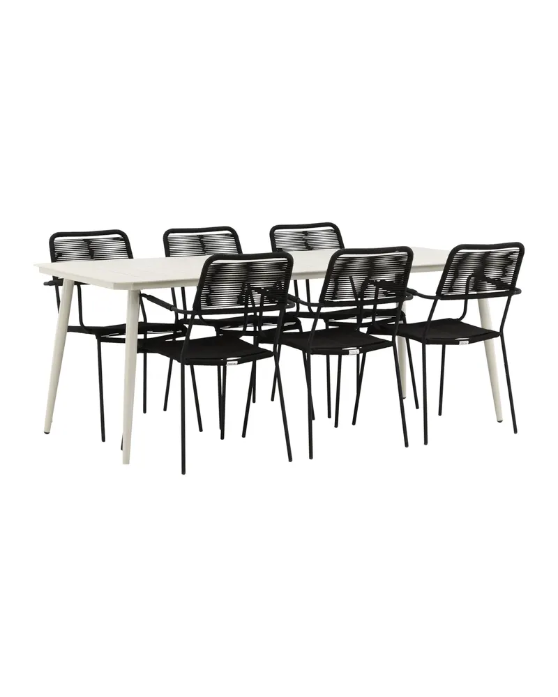 Lina & Lindos Gartenmöbel-Set mit Aluminiumtisch und 6 Seilstühlen in Schwarz, Ansicht 6