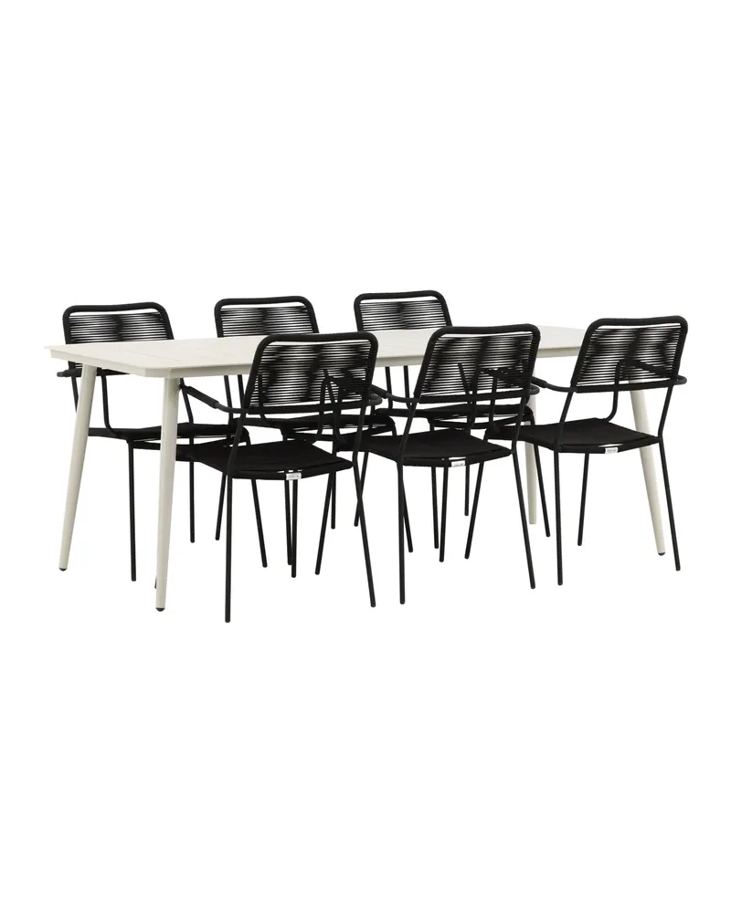 Lina & Lindos Gartenmöbel-Set mit Aluminiumtisch und 6 Seilstühlen in Schwarz, Ansicht 12