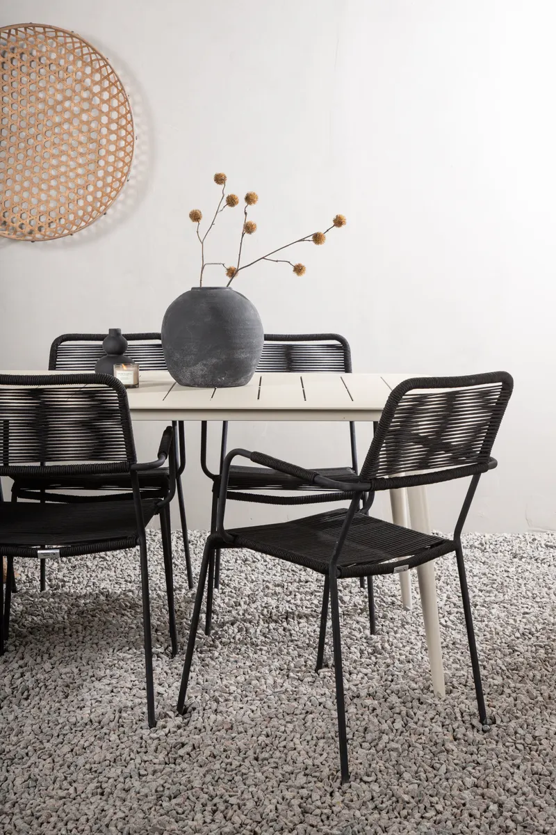 Lina & Lindos Gartenmöbel-Set mit Aluminiumtisch und 6 Seilstühlen in Schwarz, im Wohnraum, Ansicht 2