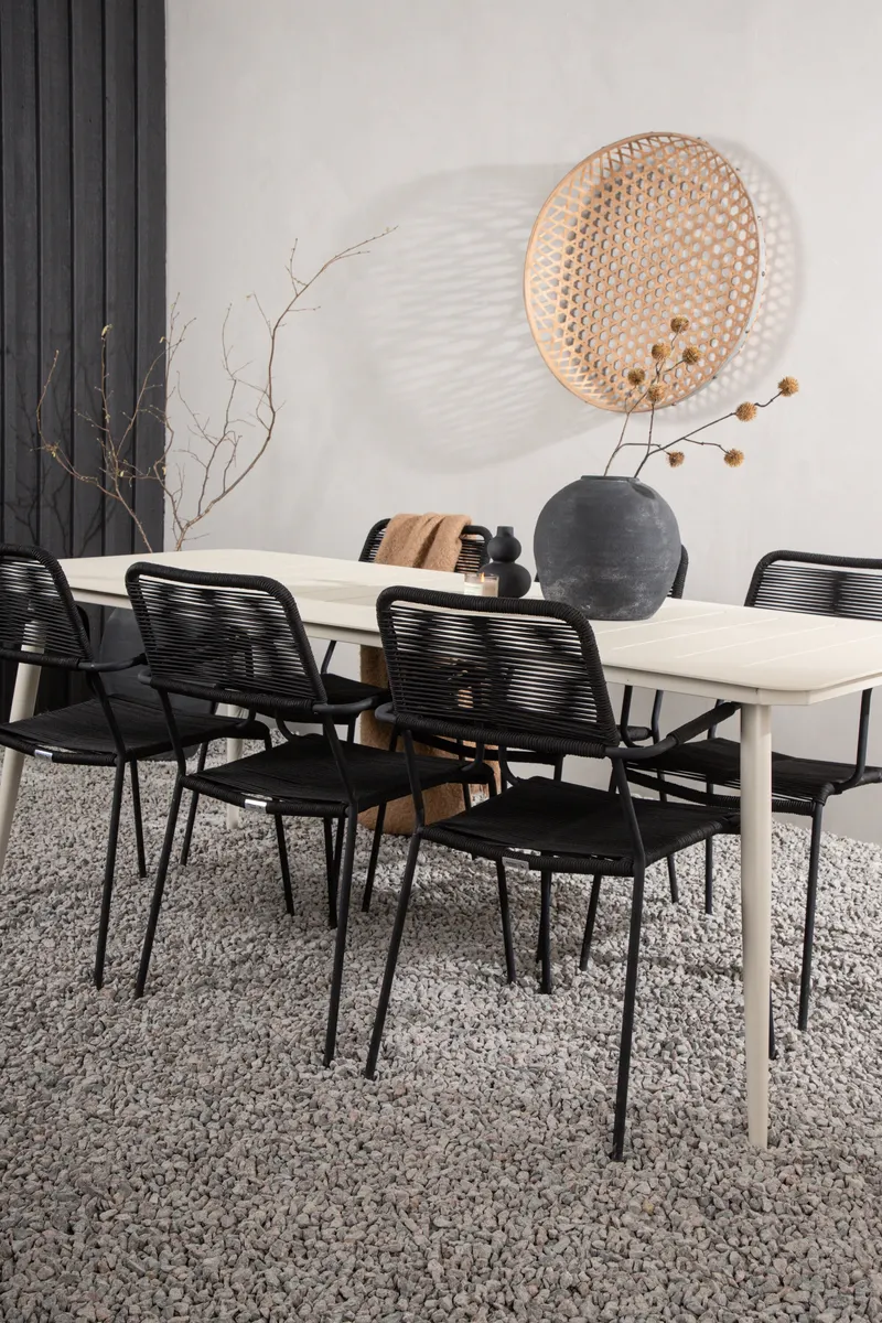Lina & Lindos Gartenmöbel-Set mit Aluminiumtisch und 6 Seilstühlen in Schwarz, im Wohnraum, Ansicht 3