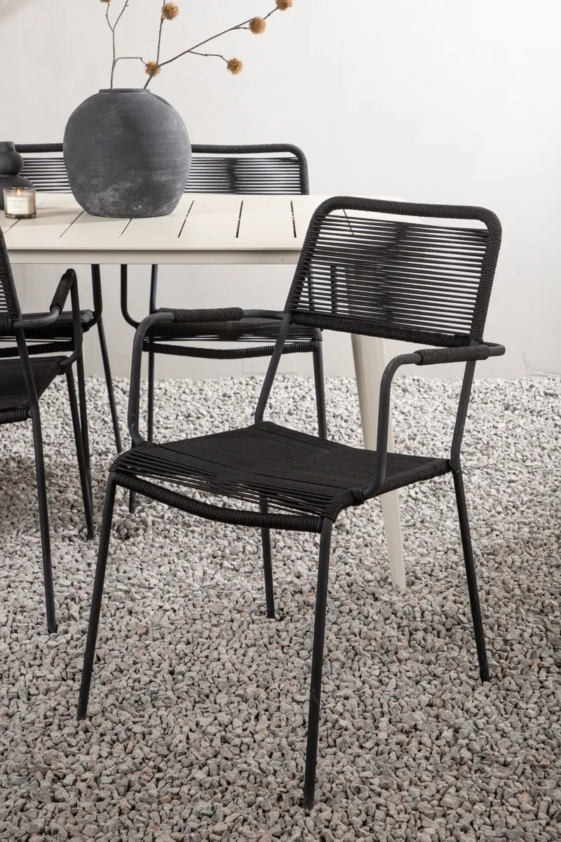 Lina & Lindos Gartenmöbel-Set mit Aluminiumtisch und 6 Seilstühlen in Schwarz, im Wohnraum, Ansicht 5