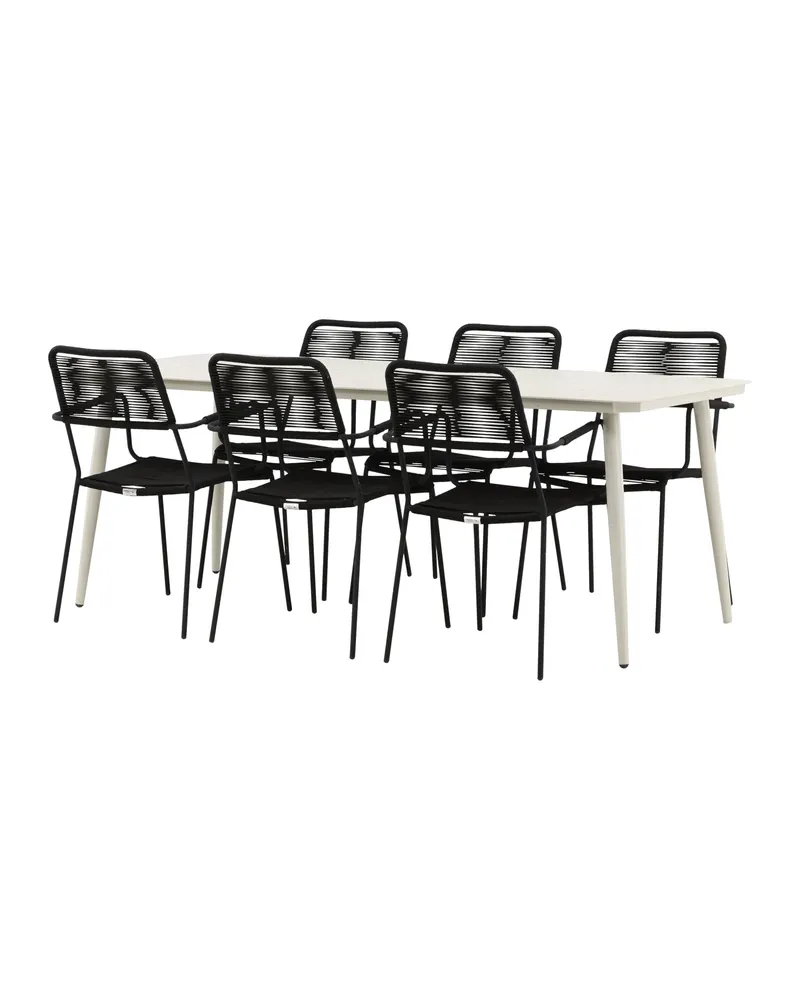 Lina & Lindos Gartenmöbel-Set mit Aluminiumtisch und 6 Seilstühlen in Schwarz, Ansicht 2