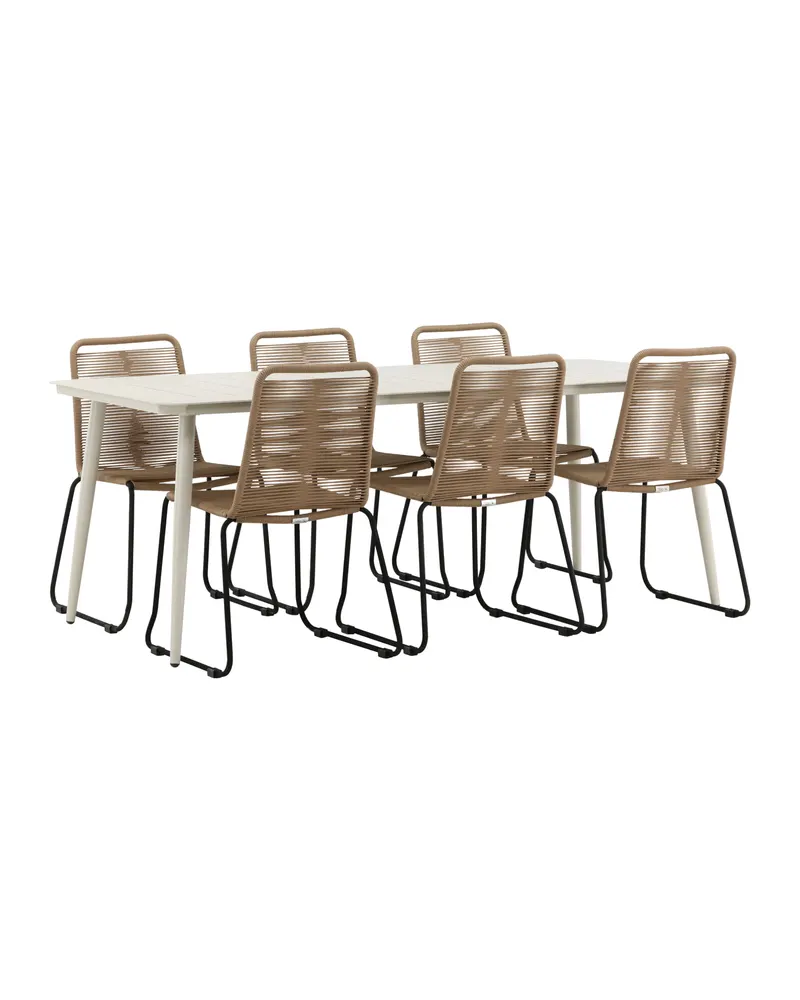 Lina & Lindos Gartenmöbel-Set mit Aluminiumtisch und 6 Seilstühlen in Braun, Gestell Schwarz, Ansicht 1