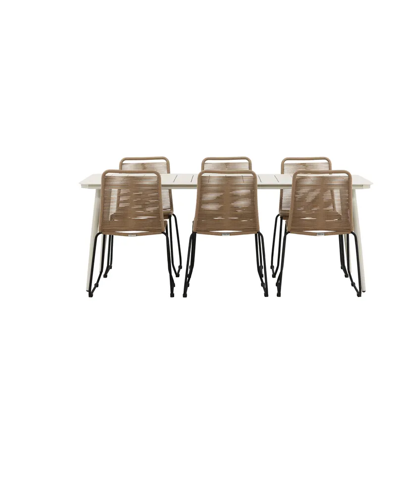 Lina & Lindos Gartenmöbel-Set mit Aluminiumtisch und 6 Seilstühlen in Braun, Gestell Schwarz, Ansicht 5