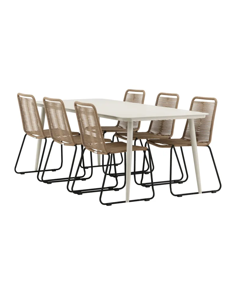 Lina & Lindos Gartenmöbel-Set mit Aluminiumtisch und 6 Seilstühlen in Braun, Gestell Schwarz, Ansicht 7