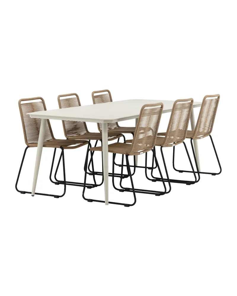 Lina & Lindos Gartenmöbel-Set mit Aluminiumtisch und 6 Seilstühlen in Braun, Gestell Schwarz, Ansicht 9