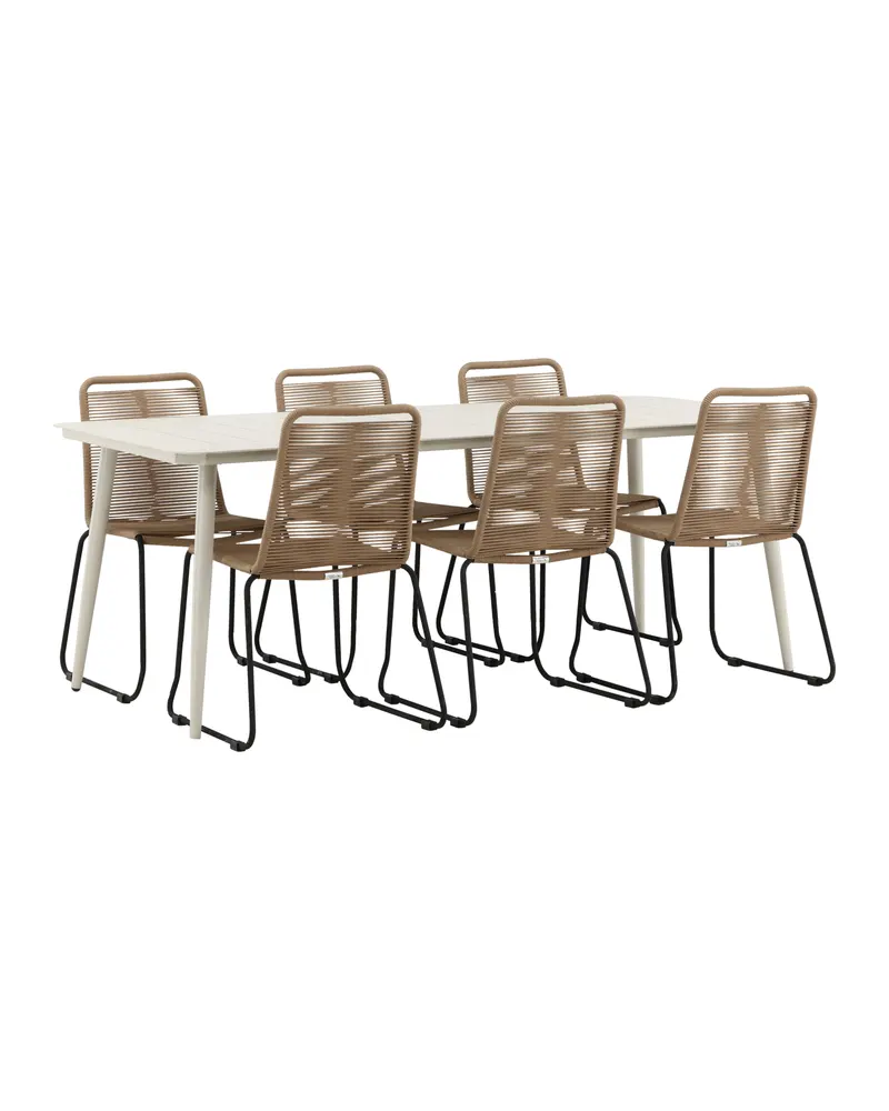 Lina & Lindos Gartenmöbel-Set mit Aluminiumtisch und 6 Seilstühlen in Braun, Gestell Schwarz, Ansicht 10