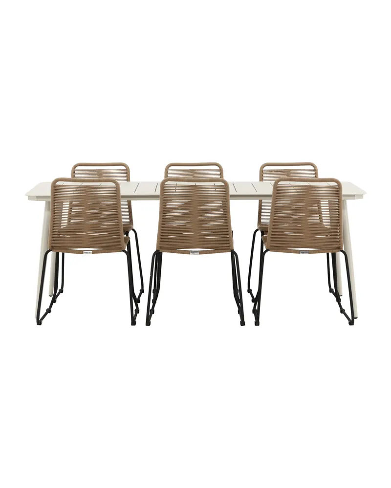 Lina & Lindos Gartenmöbel-Set mit Aluminiumtisch und 6 Seilstühlen in Braun, Gestell Schwarz, Ansicht 11