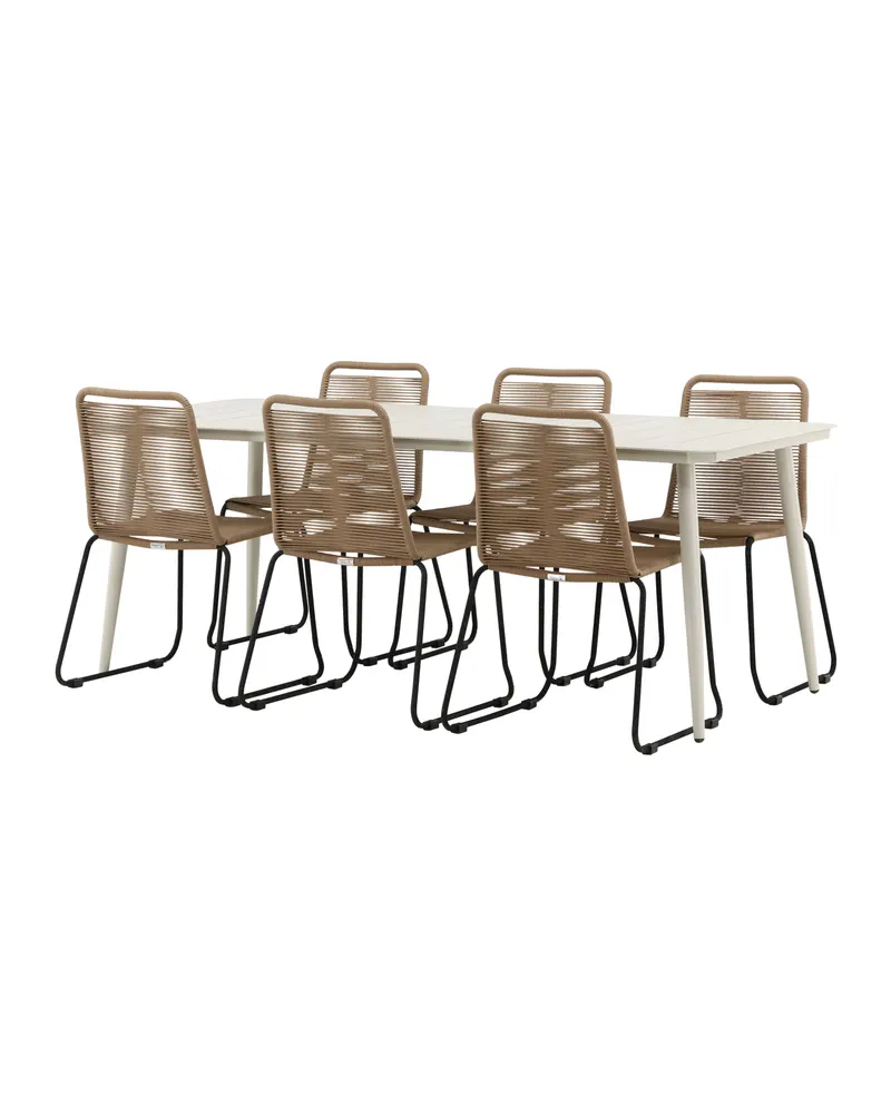 Lina & Lindos Gartenmöbel-Set mit Aluminiumtisch und 6 Seilstühlen in Braun, Gestell Schwarz, Ansicht 12