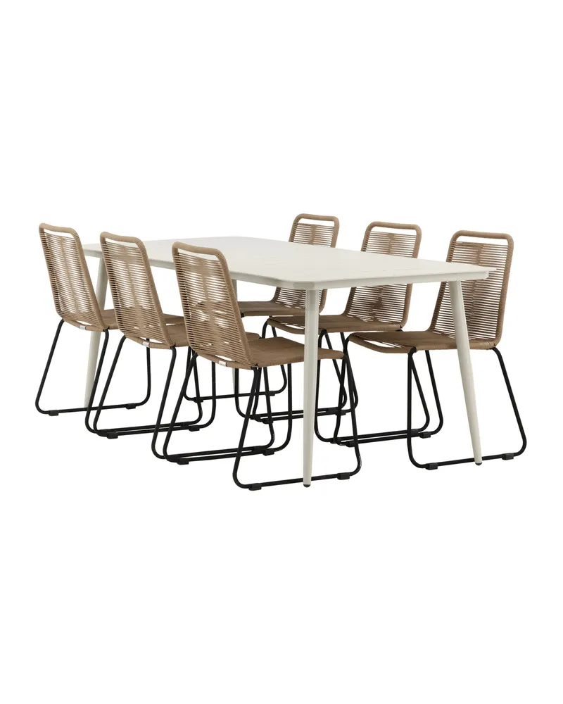 Lina & Lindos Gartenmöbel-Set mit Aluminiumtisch und 6 Seilstühlen in Braun, Gestell Schwarz, Ansicht 13