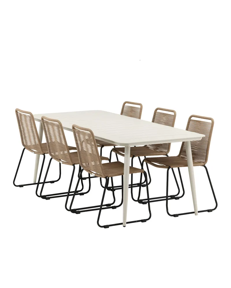 Lina & Lindos Gartenmöbel-Set mit Aluminiumtisch und 6 Seilstühlen in Braun, Gestell Schwarz, Ansicht 14
