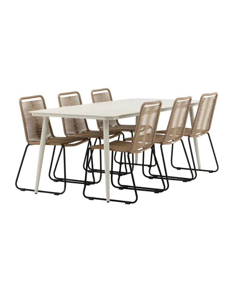 Lina & Lindos Gartenmöbel-Set mit Aluminiumtisch und 6 Seilstühlen in Braun, Gestell Schwarz, Ansicht 2