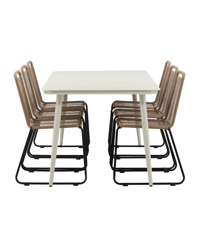 Lina & Lindos Gartenmöbel-Set mit Aluminiumtisch und 6 Seilstühlen in Braun, Gestell Schwarz, Ansicht 3