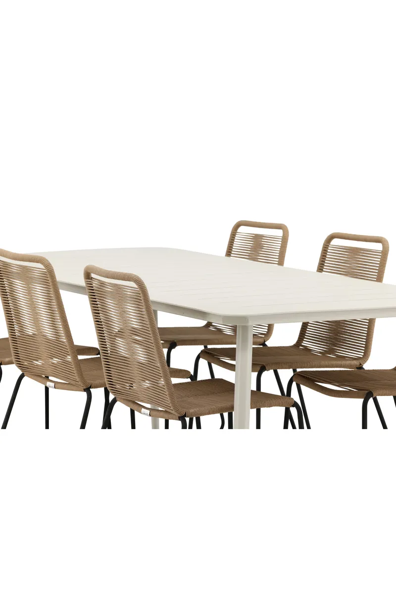 Lina & Lindos Gartenmöbel-Set mit Aluminiumtisch und 6 Seilstühlen in Braun, Gestell Schwarz, Ansicht 4