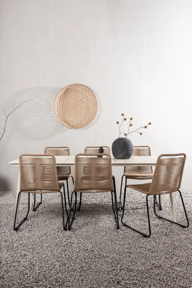 Lina & Lindos Gartenmöbel-Set mit Aluminiumtisch und 6 Seilstühlen in Braun, Gestell Schwarz, im Wohnraum, Ansicht 1