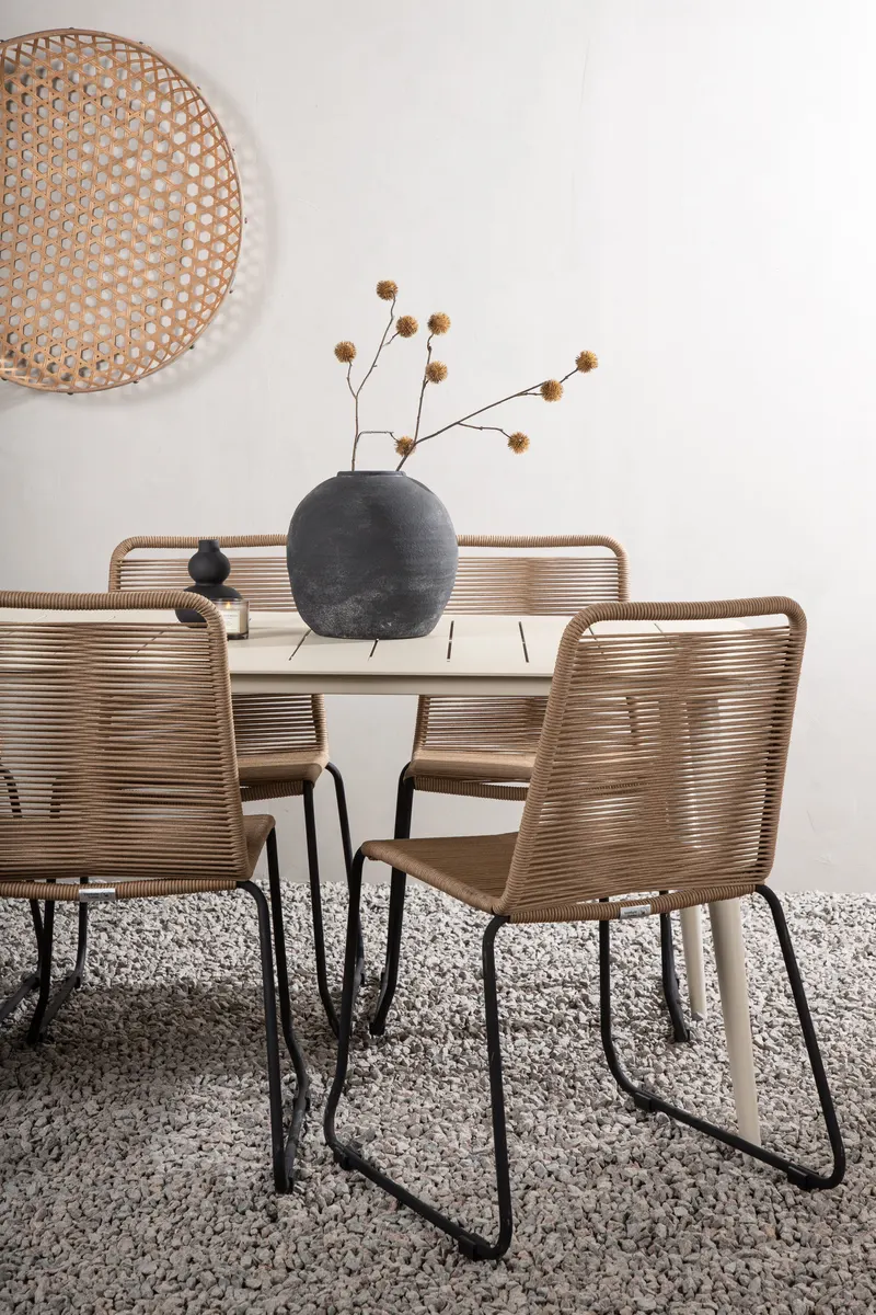 Lina & Lindos Gartenmöbel-Set mit Aluminiumtisch und 6 Seilstühlen in Braun, Gestell Schwarz, im Wohnraum, Ansicht 2
