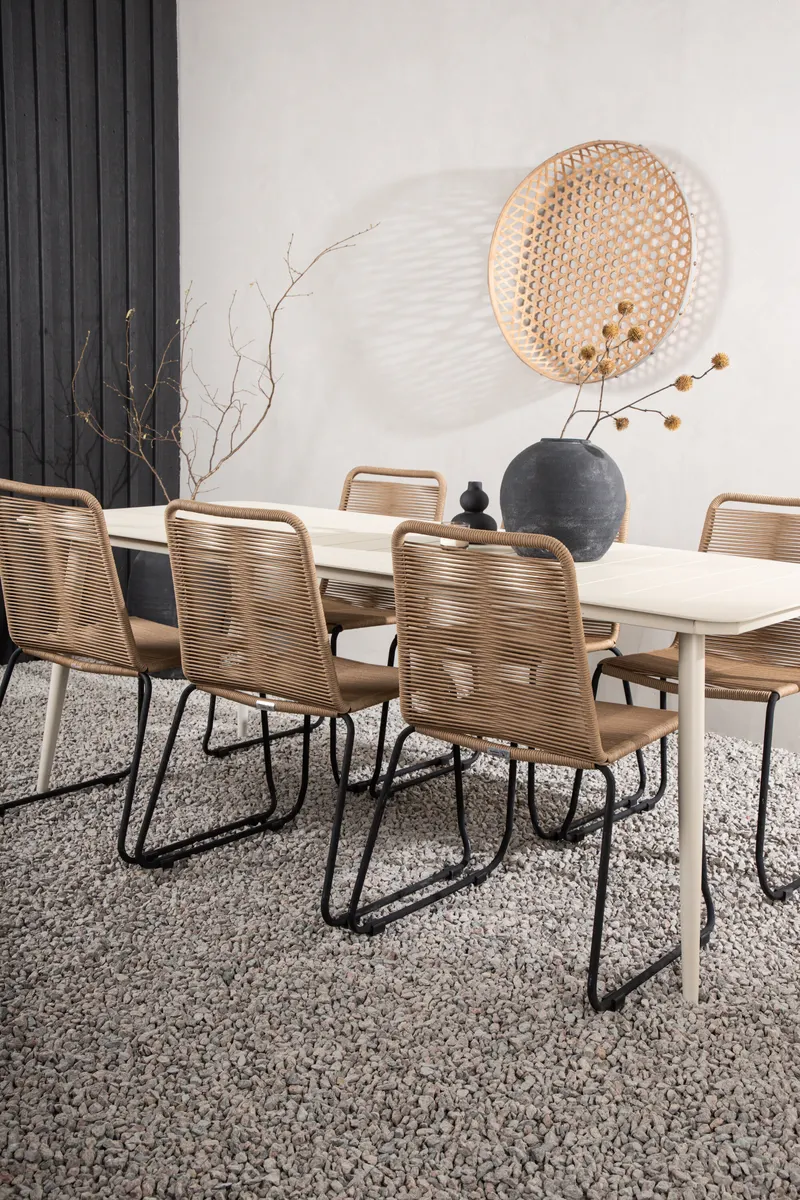 Lina & Lindos Gartenmöbel-Set mit Aluminiumtisch und 6 Seilstühlen in Braun, Gestell Schwarz, im Wohnraum, Ansicht 3