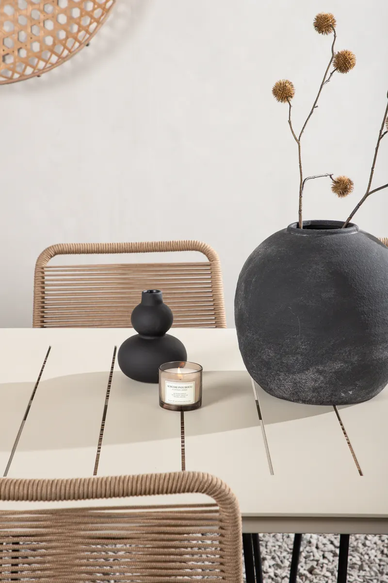 Lina & Lindos Gartenmöbel-Set mit Aluminiumtisch und 6 Seilstühlen in Braun, Gestell Schwarz, im Wohnraum, Ansicht 4