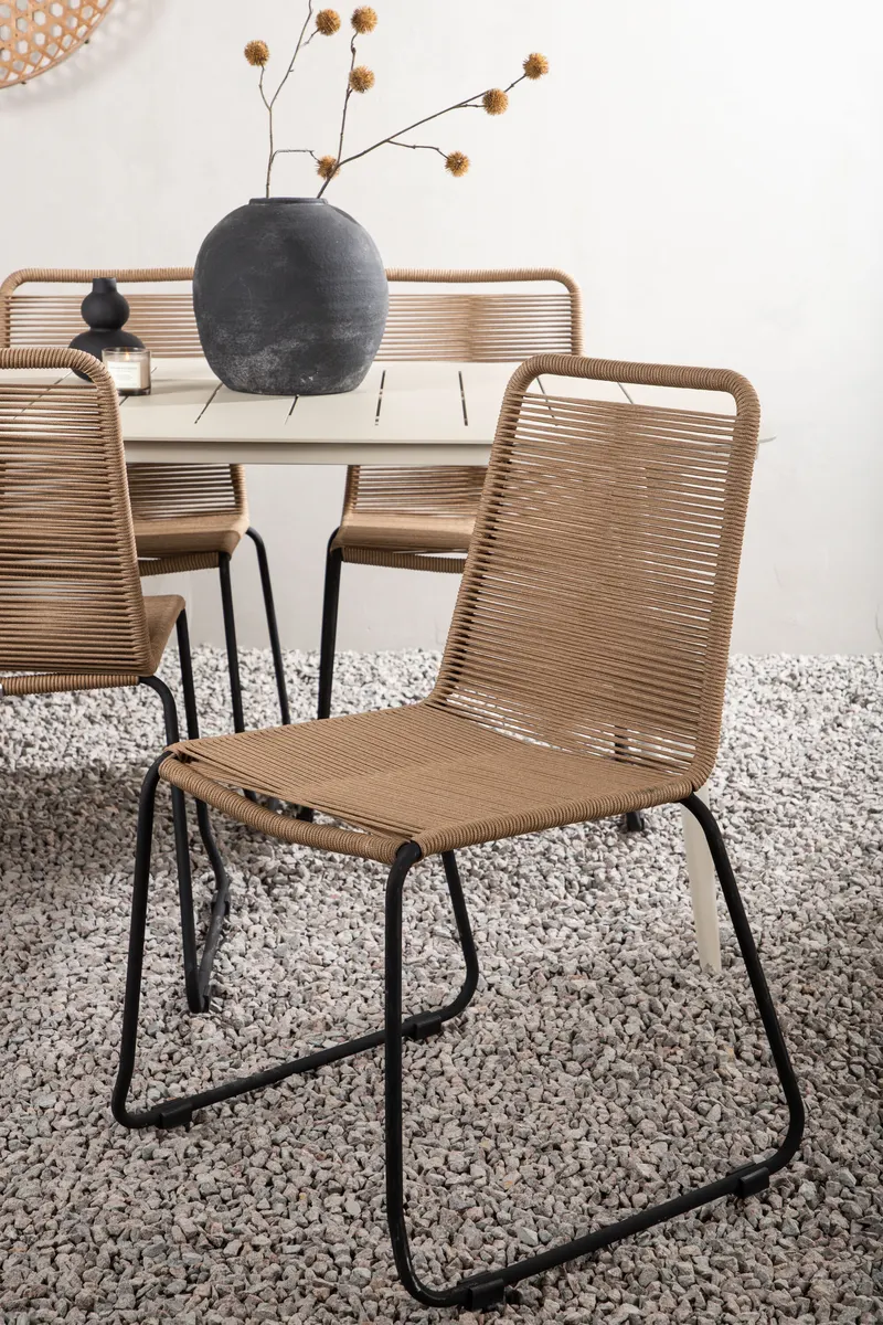 Lina & Lindos Gartenmöbel-Set mit Aluminiumtisch und 6 Seilstühlen in Braun, Gestell Schwarz, im Wohnraum, Ansicht 5