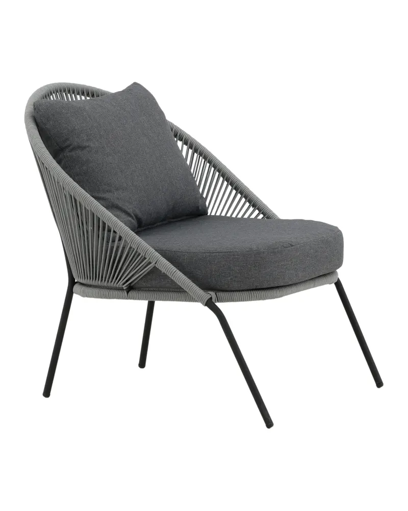 Lindos Outdoor-Loungesessel im 2er-Set in Grau, Gestell Schwarz, Ansicht 2