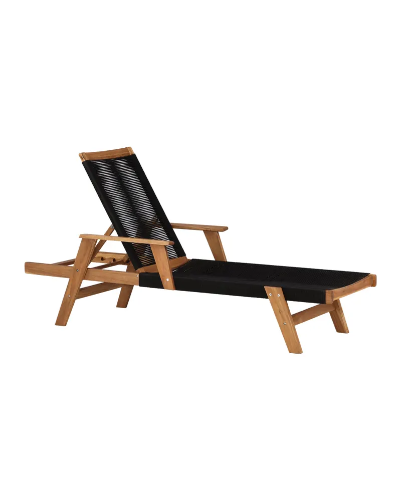 Little John Sonnenliege aus Akazie mit Seilbespannung in Schwarz, Gestell Natur, Polyester, Ansicht 11