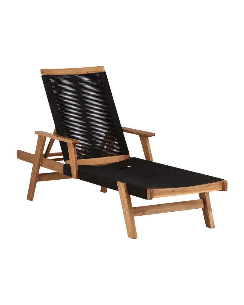 Little John Sonnenliege aus Akazie mit Seilbespannung in Schwarz, Gestell Natur, Polyester, Ansicht 12