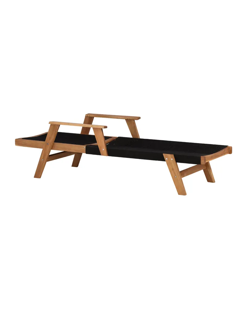 Little John Sonnenliege aus Akazie mit Seilbespannung in Schwarz, Gestell Natur, Polyester, Ansicht 16